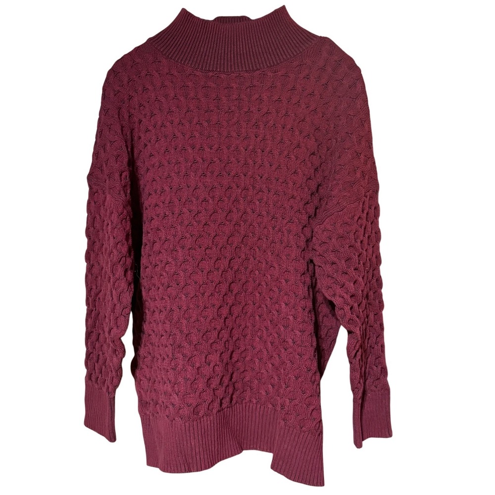 Knox Rose Women's Textured Knit Mock Neck Sweater XXL Burgundy Red EUC